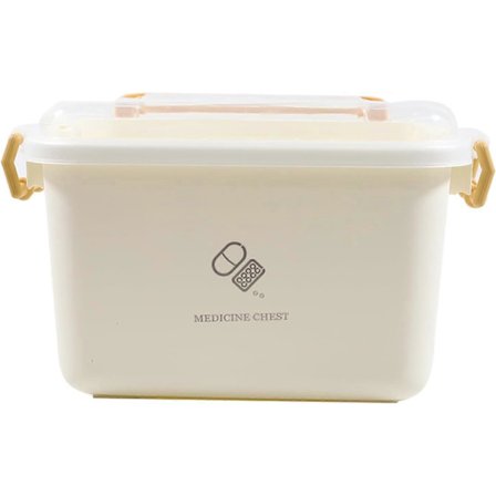 Medicinförvaringslåda, Första hjälpen-låda i plast med handtag och avtagbar bricka, Låsbar medicinorganisator Första hjälpen-låda