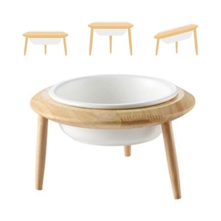 Valkoinen Korkeussäädettävä Korotettu Kulhoteline, Lemmikkikulhot Koirille ja Kissoille, Keraamiset Koiran- ja Kissankulhot Bambupuutelineellä, Suuri