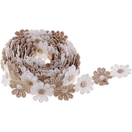 15 Jaardia/Pussi Kangaspitsi Nauha Daisy Kukka Kirjonta Pitsi Nauha