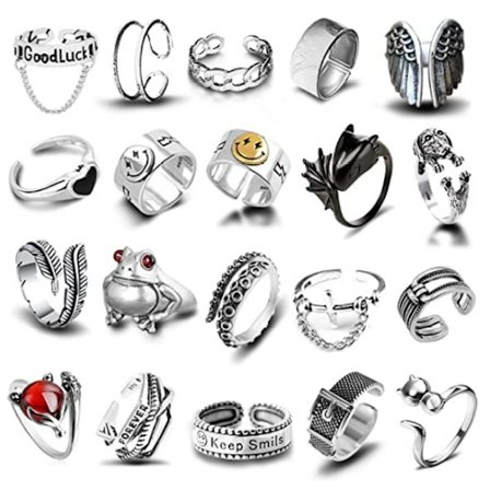 Vintage orm djur öppen ring gråtande groda 16 delar ring set pun