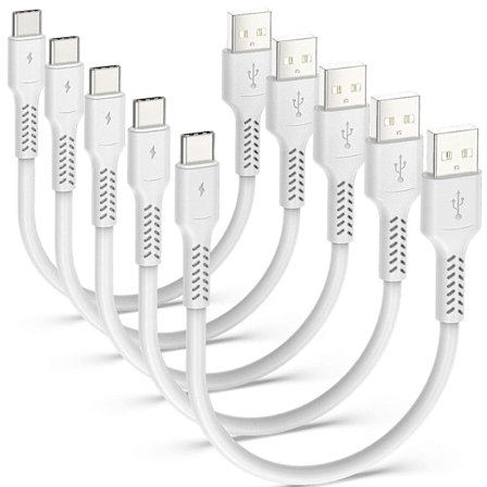 Kort USB C-kabel [20 cm/0,2 m, 5-pack], Adilift USB Type C snabbladdare 3A Usb-a till Usb-c-kabel för Samsung Galaxy S10 S9 S8, Huawei P20-XF7-