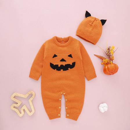 Baby Crew Neck Hat Och Jumpsuit Sets Knappar Halloween Romper