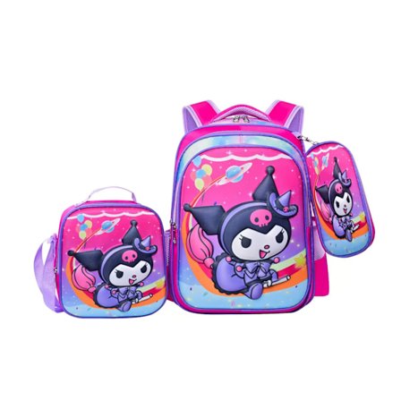 3D Skoletasker Melody Studenter 3-delt Sæt Skoletaske Børn i Årskursus 1-6 Rygsæk Penalhus Madkasse