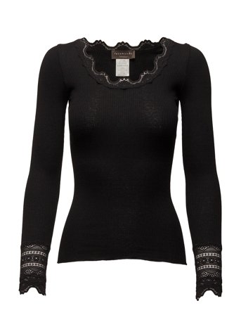 Rwbenita Silk Ls O-Neck Lace T-Shir Black Rosemunde