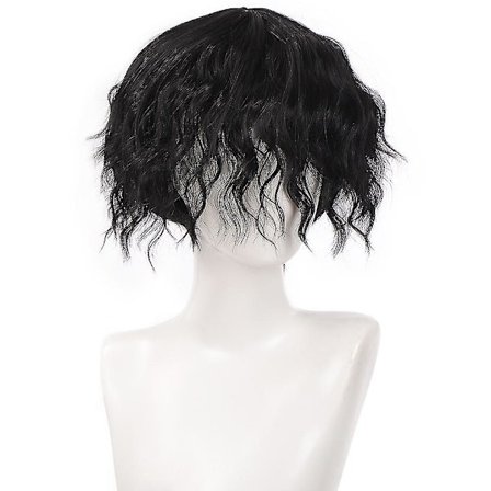 Shangke syntetisk kort krøllet hårparykker til menn gutt kostyme cosplay fest naturlig svart varmebestandig falskt hår