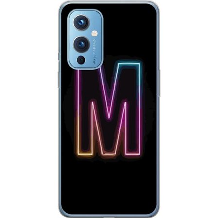 Yhteensopiva Puhelinkuori OnePlus OnePlus 9 Neonkirjain M värinvaihtuva valotehoste mustaa taustaa vasten, moderni minimalistinen typografia vahvalla