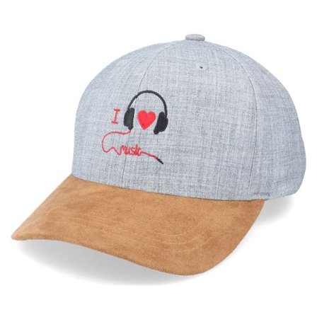 Iconic - Grå adjustable Keps - I Love Music Heather Grey/Suede Adjustable @ Hatstore