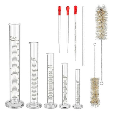 Sæt med graduerede måleglas i glas, premium borosilikatcylindre sæt med 3 pipette + 2 børster