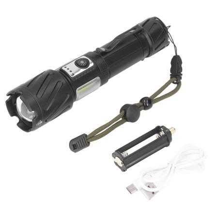 Rød og hvit, lys Lommelykt USB Oppladbar Vanntett 6 Modus Lommelykt for Hjem Utendørs Reise Camping- W