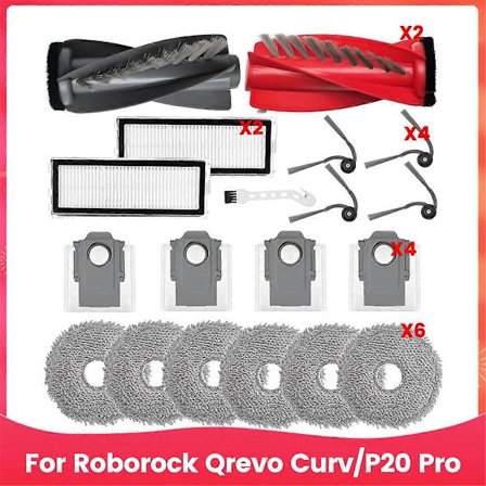 Tilbehør for Qrevo Curv, P20 Pro Støvsugerrobot Erstatningsdel Hovedsidebørste Hepa Filter Moppeposer