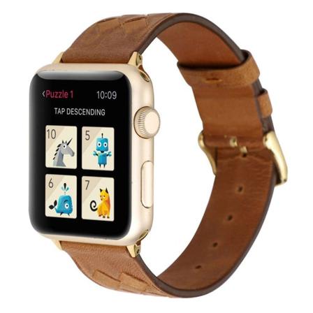 Apple Watch Series 4 44mm vævet ægte læder Urrem - Brun Brown