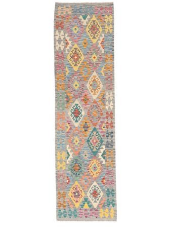 Tissé À La Main Kilim Afghan Old Style Tapis 80X291 De Laine Marron/Jaune Foncé Petit