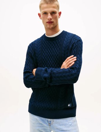 Tommy Jeans Tjm Slm Badge Cable Knit Sweater - Navy - XS