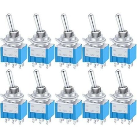 10 stk Mini Metal Vippekontakt ON/OFF/ON 6 Terminaler 3 Positioner DPDT AC 125V 6A til Bil Lastbil Båd MTS-203