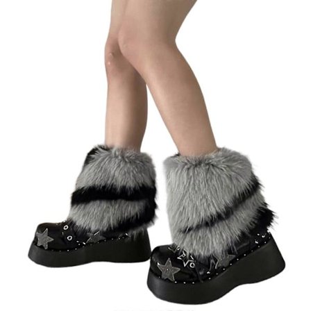 Gothic Punk Støvlekanter Benvarmere Vinter Varme Harajuku Y2K Vintage Stribet Pelset Plys Støvlebetræk Benærme til Kvinder