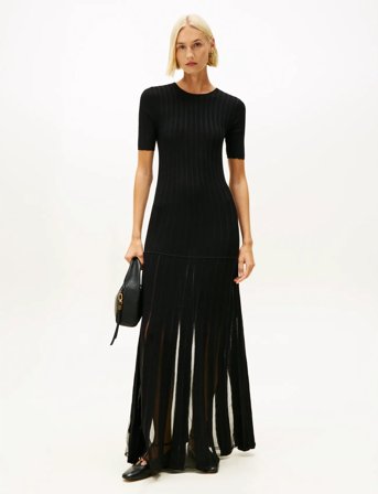Tommy Hilfiger Festive Pleated Maxi Sl Dress - Black - XS