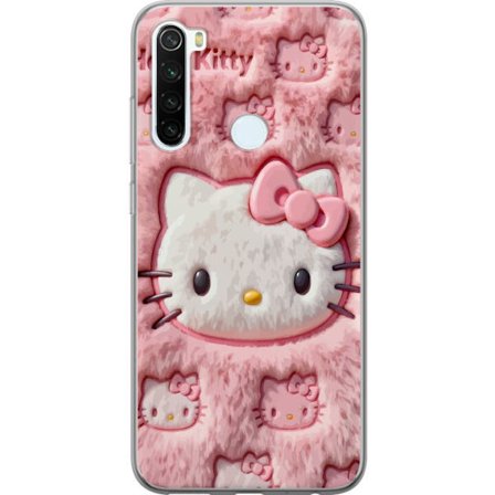 Kompatibelt Mobildeksel til Xiaomi Redmi Note 8 Hello Kitty rosa fluffy bakgrunn med ikoniskt ansikt og kawaii-estetikk