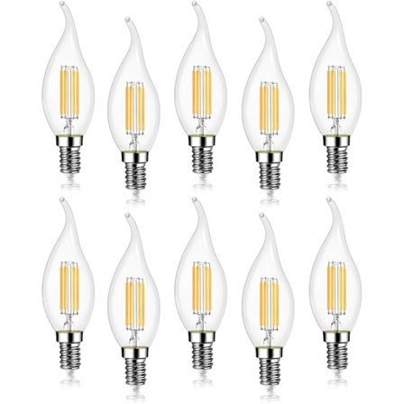 10-pakning 4W LED Filamentpære E14 470LM Lysflamme 2700K Varmhvit, Ikke dimbar, 360° spredningsvinkel