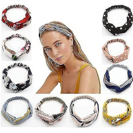 Elastinen hiuspanta naisille, kukkakuvioinen ristipanta