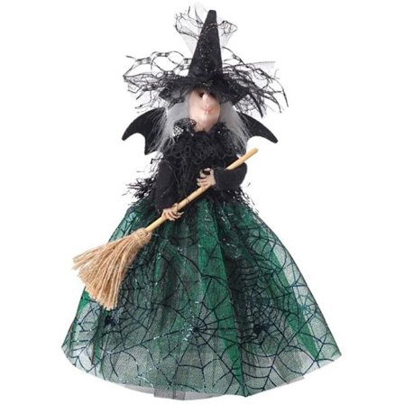 Halloween Heks Dekoration 11 Tommer Heks Dukke Halloween Slør Heks Dukke Heks Hat og Grøn Heks Kost