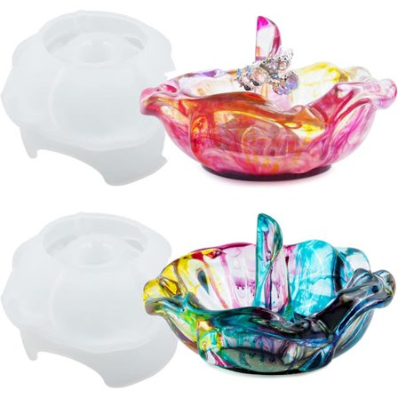 2 stk. Smykkeskrin Form Silikone Blomster Ringholder Resin Form Unik Epoxy Resin Støbeform 3D Skål Æske Smykkeholder Irregulær Bakke Resin Con