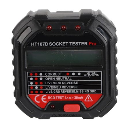 HT107D LCD Digital Display Spændingstester Netværksfejl Detektor Værktøj Elektrostatisk Detektor 90-250V EU