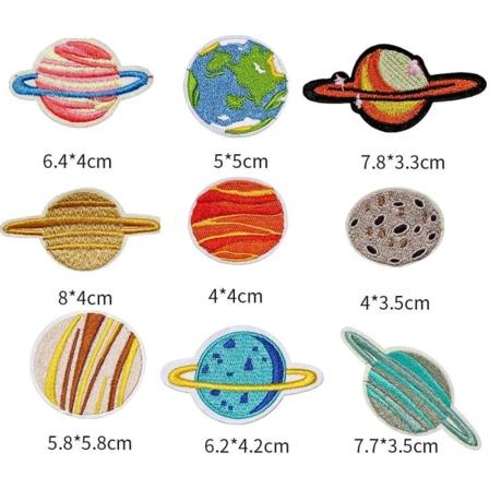 Silitysliimattu lappu, 21 kpl Planeetta-kirjonta Silitysliimattu tarra-laput