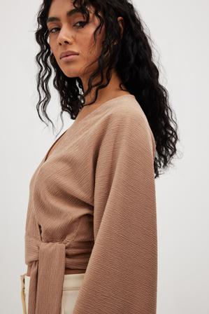 NA-KD Blouse cache-cœur structurée - Tops manches longues - Beige - EU 36