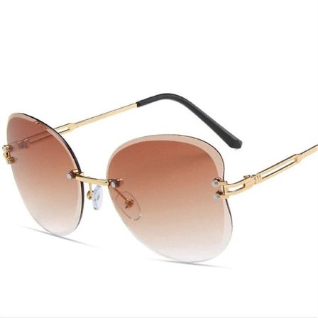 Solglasögon dam design ramlösa skärlinser solglasögon dam vintage grå rosa glasögon uv400(Brun)