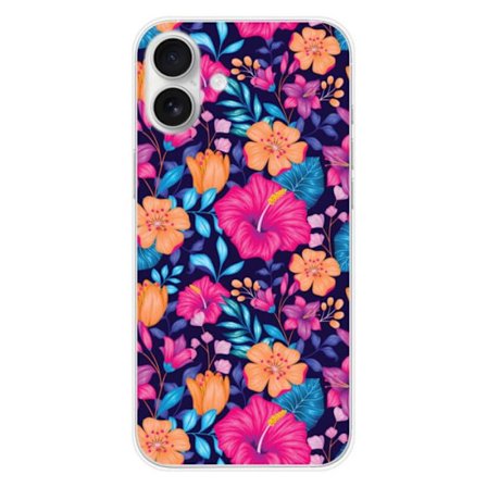 Siliconfodral med tryck - 1001 fodral - iPhone 16 Plus - Exotiska blommor - Mjuk - Transparent