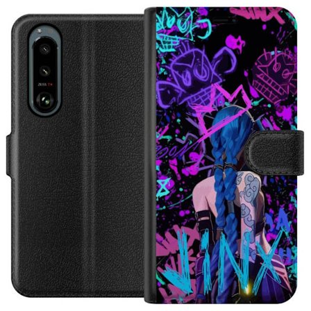 Yhteensopiva Lompakkokotelo Sony Sony Xperia 5 III Värikäs graffitipiirustus, jossa on sinipäinen hahmo urbaanissa katutaidetyylissä