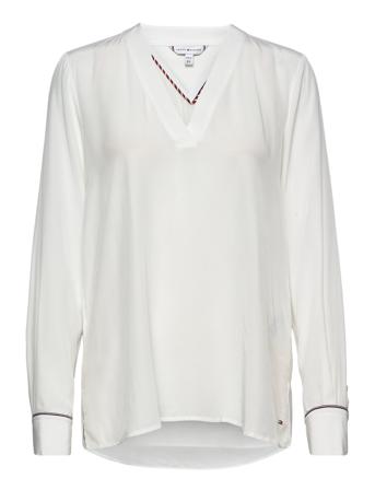 Viscose Solid V-Neck Blouse Ls Blus Långärmad Vit Tommy Hilfiger