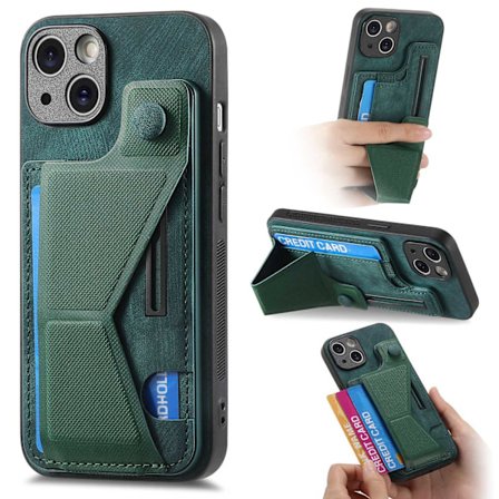Fodral för iPhone 13 Mini grön Multi-vinkel glidställ läder Plånbok med korthållare Läder