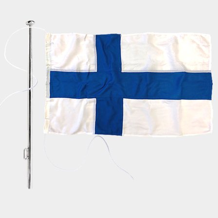 Paquete de banderas con bandera náutica Adela Original, Finlandia, poliéster marino (170 g / m²), 90 cm x 55 cm + mástil Ø25 mm, 90 cm en acero 