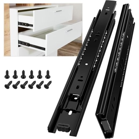 Skuffeskinne, lastekapasitet opptil 45 kg, med kulelager 200 250 300 350 400 450 500 550 600 mm forlengelse, 1 par (2 stk)