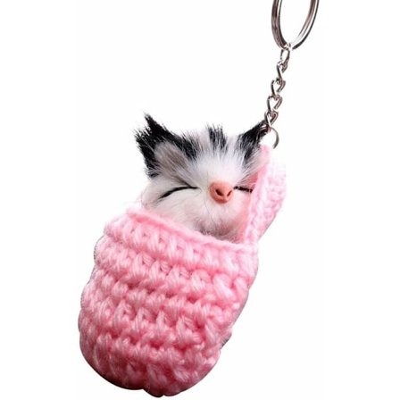 Katte-nøkkelring Veske Bilpynt Nøkkelring Kjede Veskeanheng Tøfler Søt Sovende Kattunge