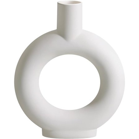 Moderne hvit keramisk vase - Dekorativ hul donut vase for hjemmet