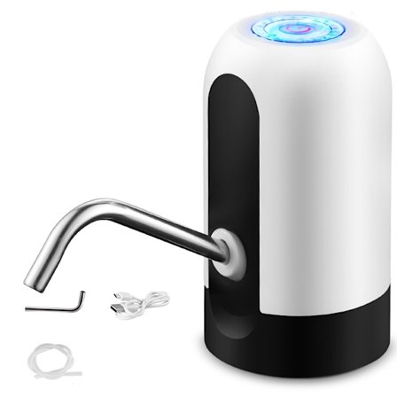 Vit automatisk vattenpump för vattenflaska, USB-laddning, automatisk vattenknapp