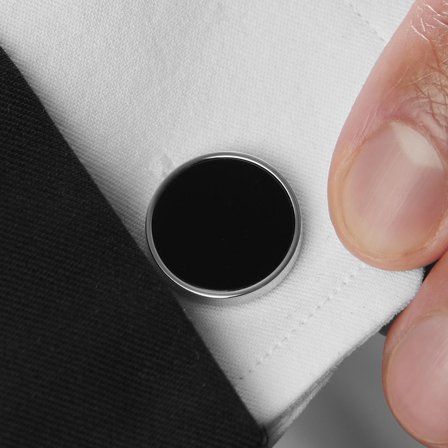 Pyöreät Hopeanväriset Kalvosinnapit Onyksilla for Men