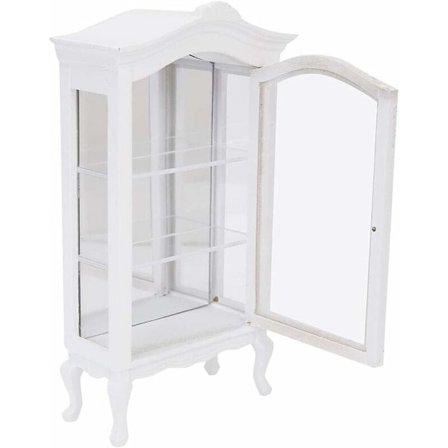 Dukkehusopbevaringsskab, 1:12 Dukkehus Hjørneskab i Træ, Dukkesoveværelse, Hvid Stue, Spisestue (Hvid)