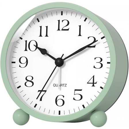 Tyst Analog Väckarklocka med Nattlampa, Pipande Ljud, Skonsam Väckning, Batteridriven, Enkel Inställning (Grön)