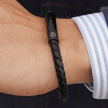 Bracciale in pelle nera per uomini - Bracciali in pelle