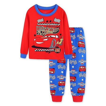 Lightning McQueen Set för pojkar, tecknad bil-t-shirt och byxor 2-delad pyjamas för 4-7 år, nattkläder för barn Pj present