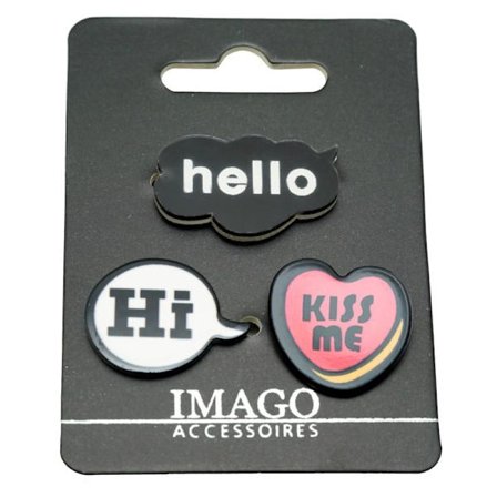 3 st Pins / Brosch / Knapp - Hi, Hello & Kiss me