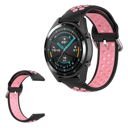 Samsung Galaxy Watch (46mm) / Gear S3 / Huawei Watch GT 2e / GT / GT 2 42mm / 46mm tvåfärgad silikon klockarmband - svart / rosa