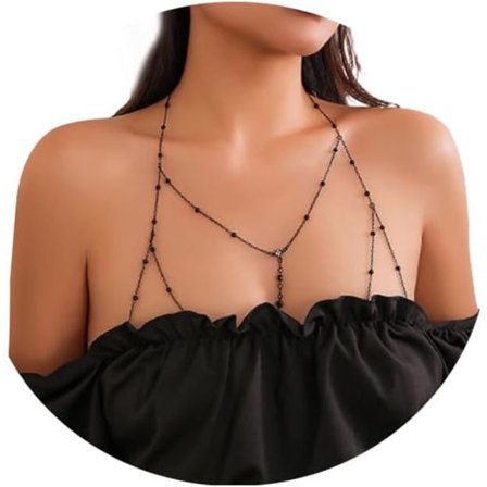 Simpel Bikini Rhinstens BH Kropskæde Sommer Strand Krystal Sele Kropskæde Rave Talje Kropskæde Smykker til Kvinder Sort