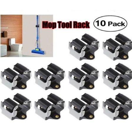 10-delt mopp- og kostholder, veggmontert oppbevaringsstativ for husholdnings- og hageredskaper