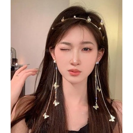 Perhos-otsapanta Pääketju Hopea Tupsu Hiusrusetti Hiuspanta Hiusköynnös Vintage Koristeellinen Päähine Naisille ja Tytöille Päähineet (01) (01)