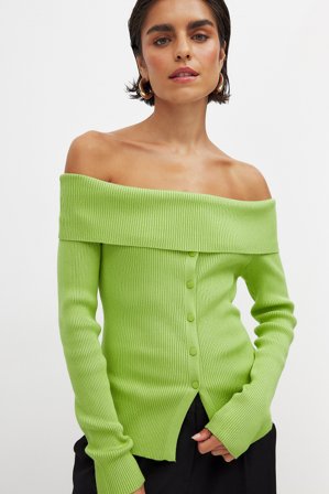 NA-KD Stickad offshoulder-topp - Off Shoulder toppar - Grön - Small