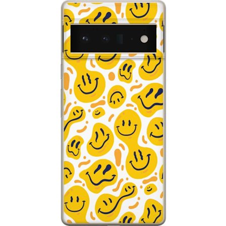 Kompatibelt Mobildeksel til Google Pixel 6 Pro Lekent grafiskt mønster med gule smileyformer i ulike uttrykk